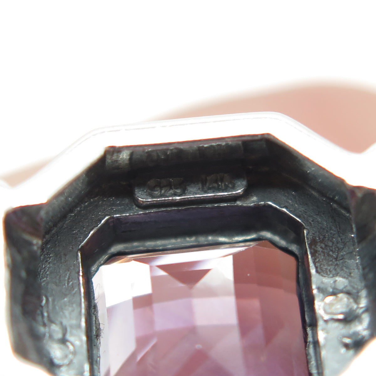 925 Sterling Silver & 14K Gold Vintage Real Amethyst Adjustable Cuff Bracelet 7"