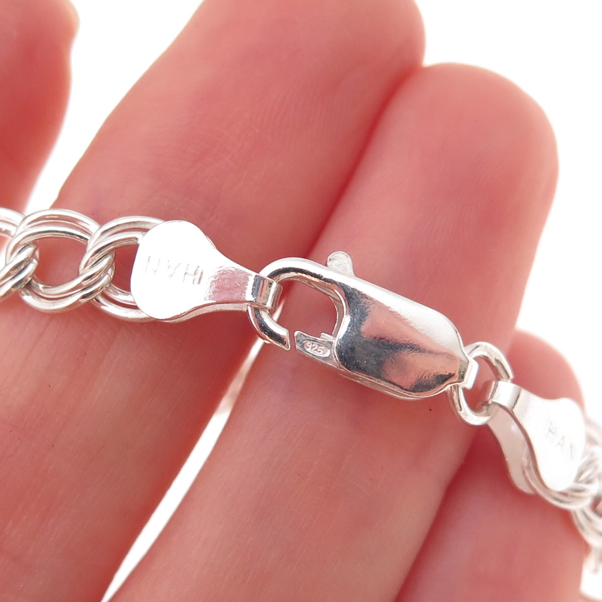 Han 925 Sterling Silver Vintage Italy Double Curb Link Bracelet 7.5"