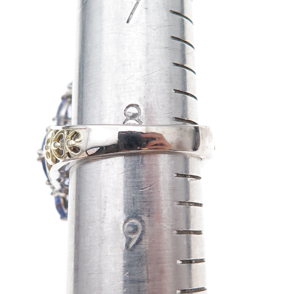 Chuck Clemency Sterling Silver 2-Tone Real Multi-Cut Tanzanite Ring Size 8.25