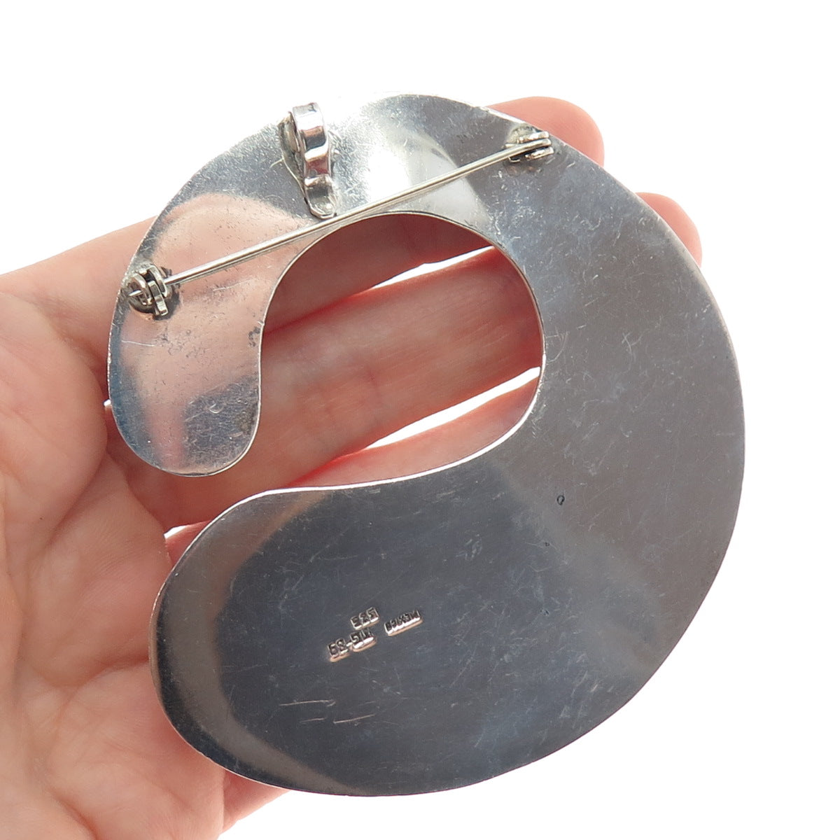 925 Sterling Silver Vintage Mexico Modernist Crescent Pin Brooch / Pendant