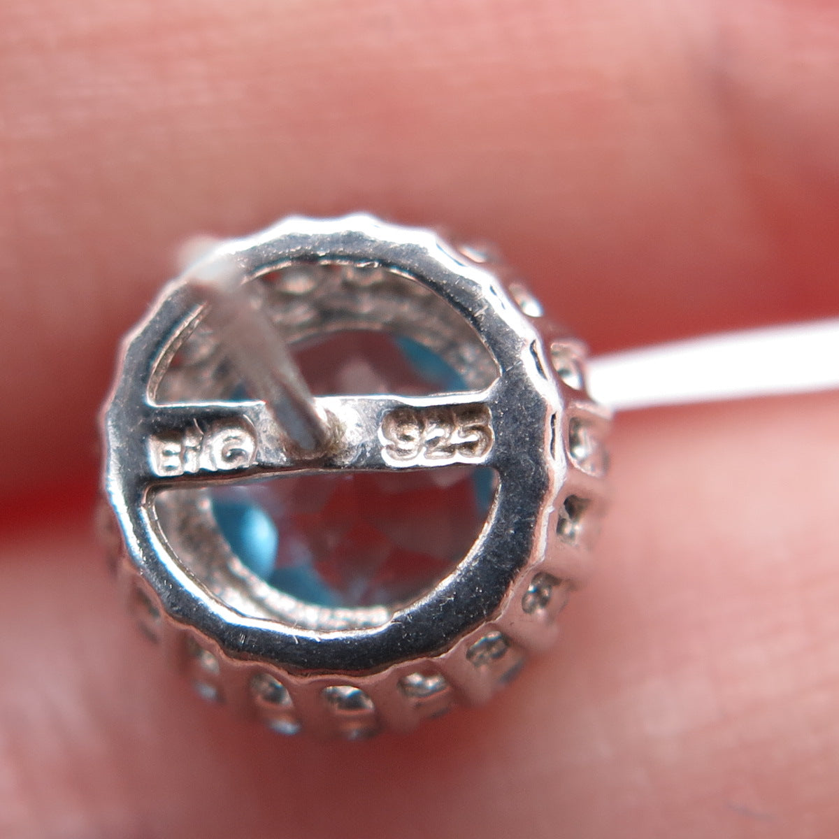 925 Sterling Silver Real Round-Cut Blue Topaz & C Z Stud Earrings