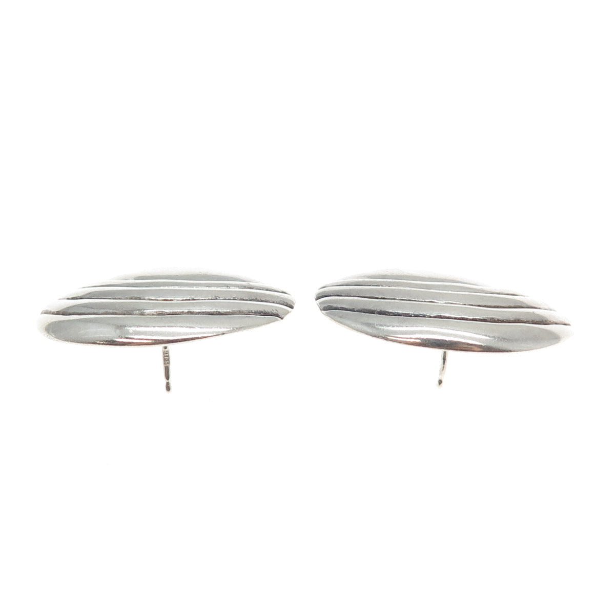 925 Sterling Silver Vintage Modernist Ribbed Moon Oxidized Earrings