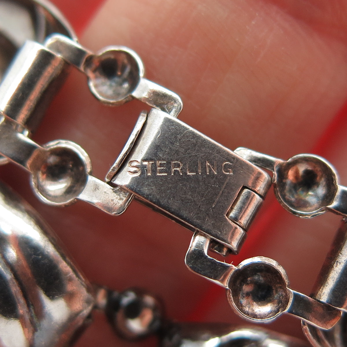 925 Sterling Silver Antique Art Deco Yin Yang Oxidized Link Bracelet 7"