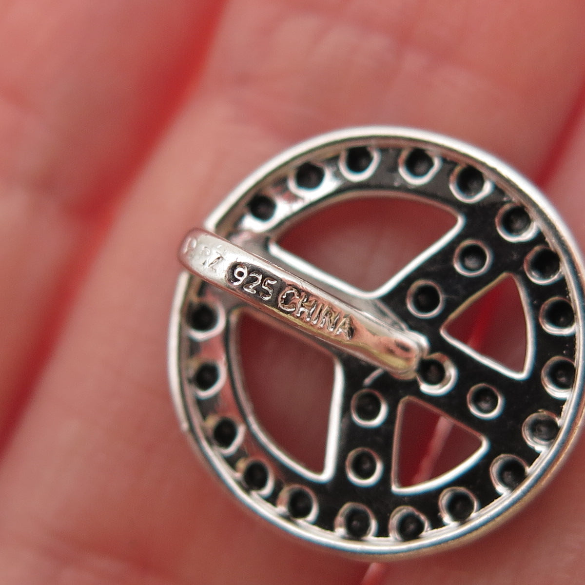 925 Sterling Silver Real Black Spinel Peace Symbol Mini Slide Charm Pendant