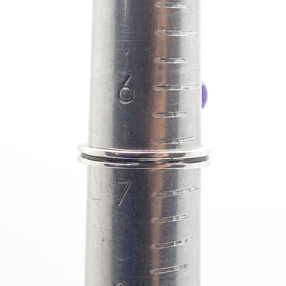 925 Sterling Silver Real Checkered Amethyst Gemstone Modernist Ring Size 6.75