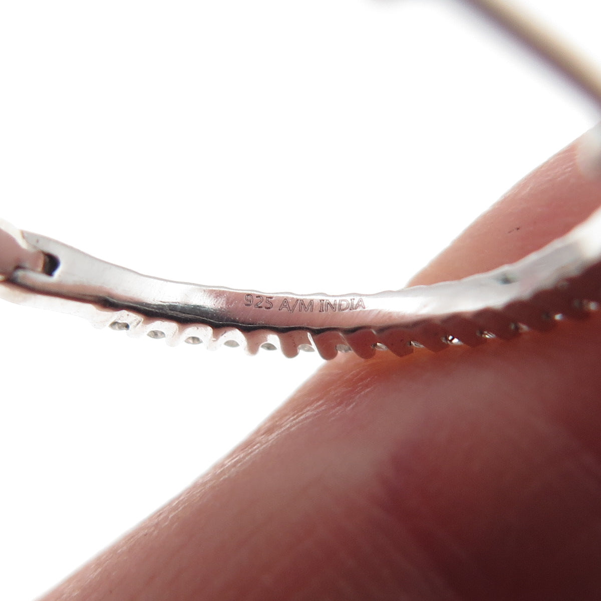 925 Sterling Silver Real Round-Cut Diamond In & Out Hoop Earrings