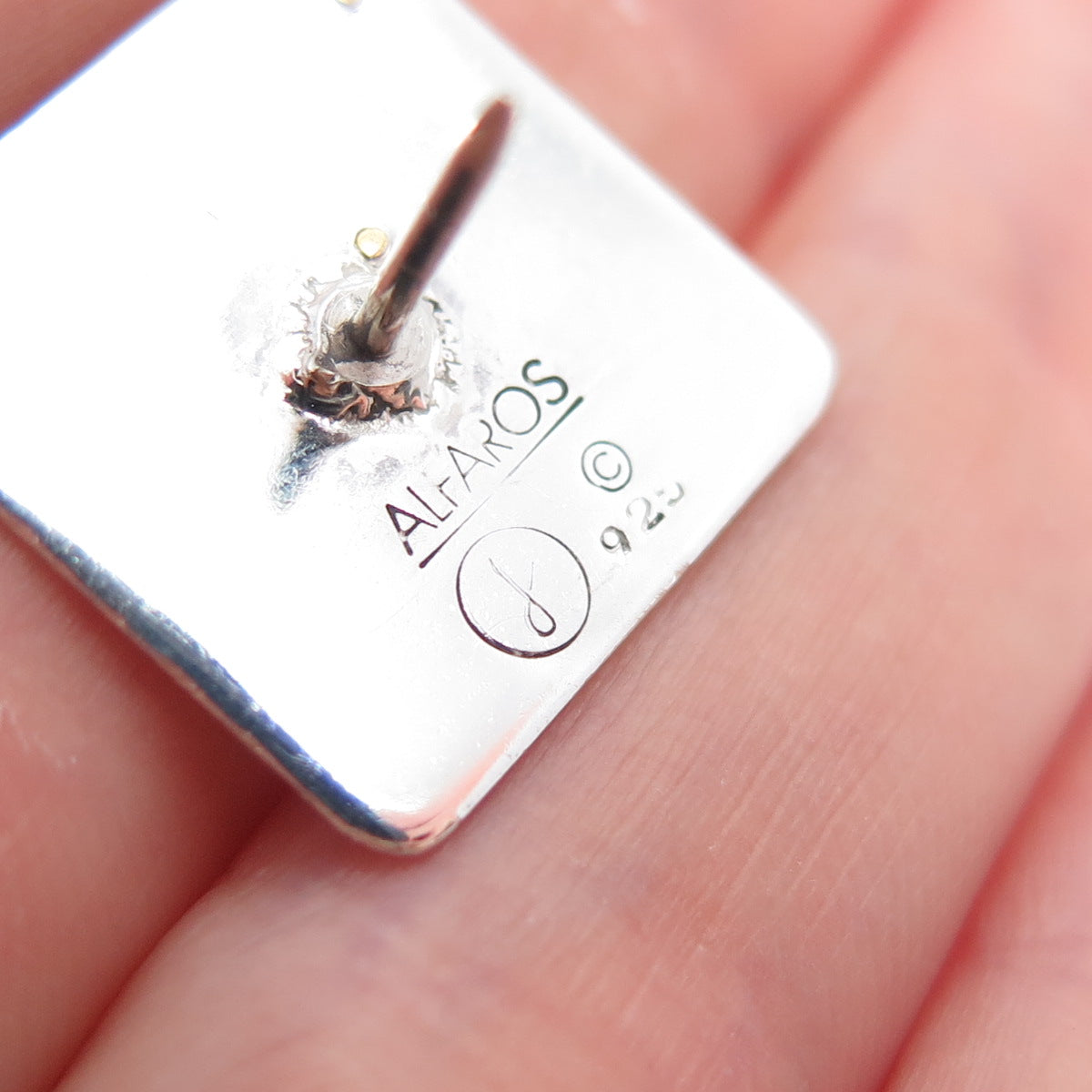 VICTOR ALFARO 14K Gold 925 Sterling Silver Vintage Real Ruby Modernist Lapel Pin