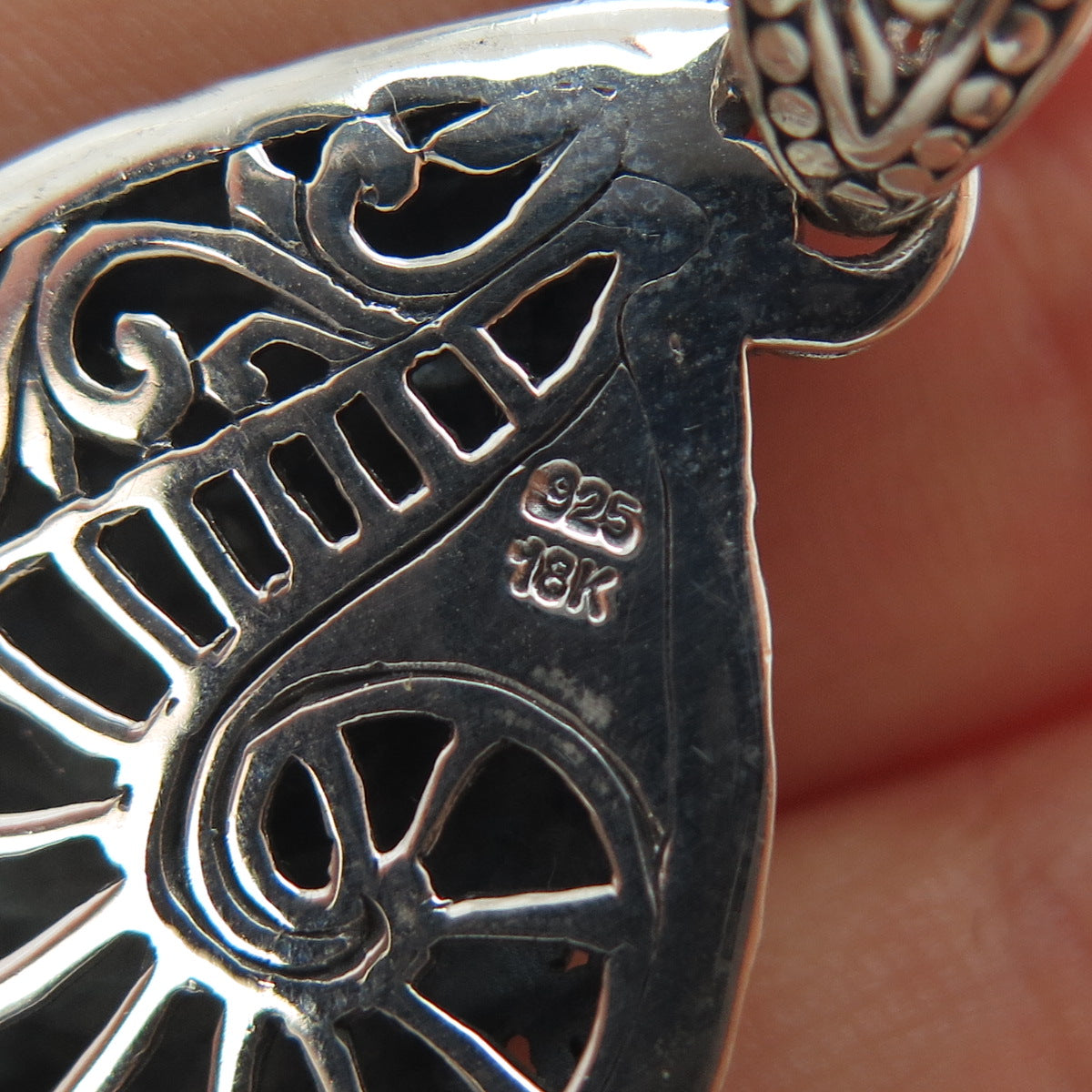 925 Sterling Silver & 18K Gold Vintage Modernist Swirl Oxidized Charm Pendant