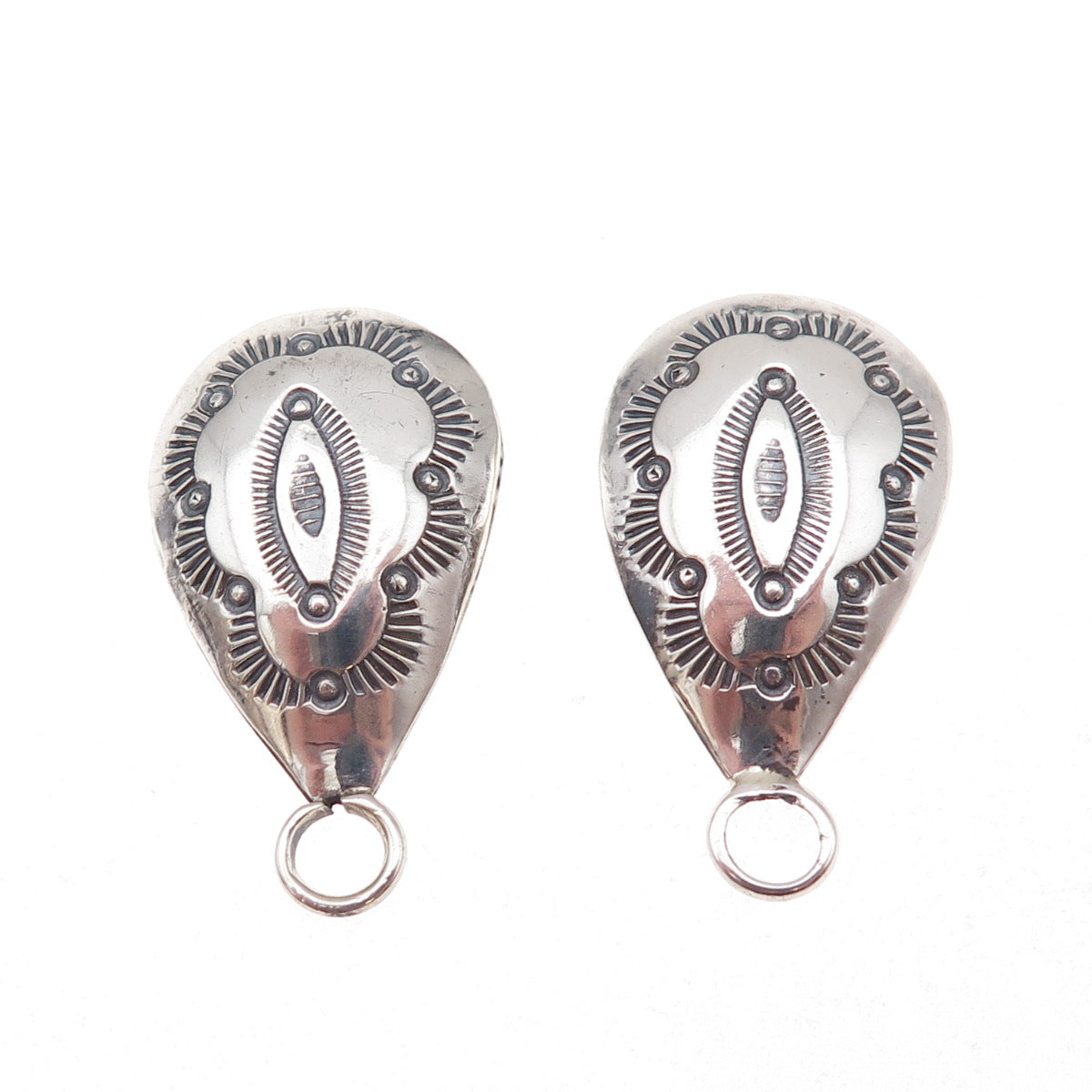 Old Pawn 925 Sterling Silver Vintage Concho Teardrop Tribal Jacket Earrings