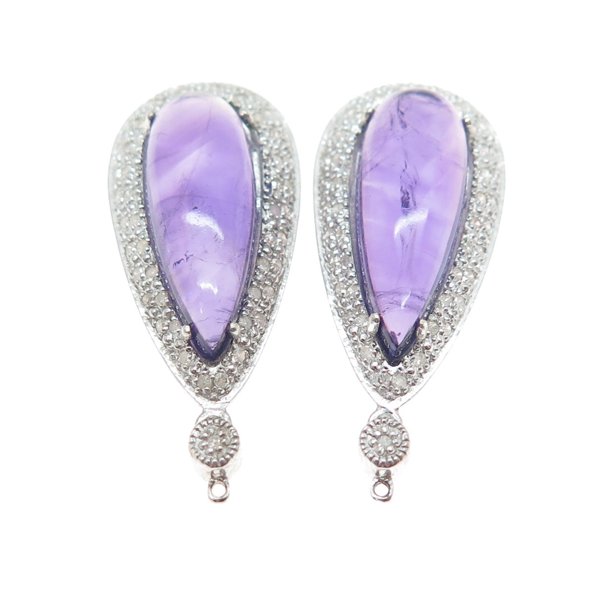 925 Sterling Silver Real Diamond & Amethyst Teardrop Jacket Earrings