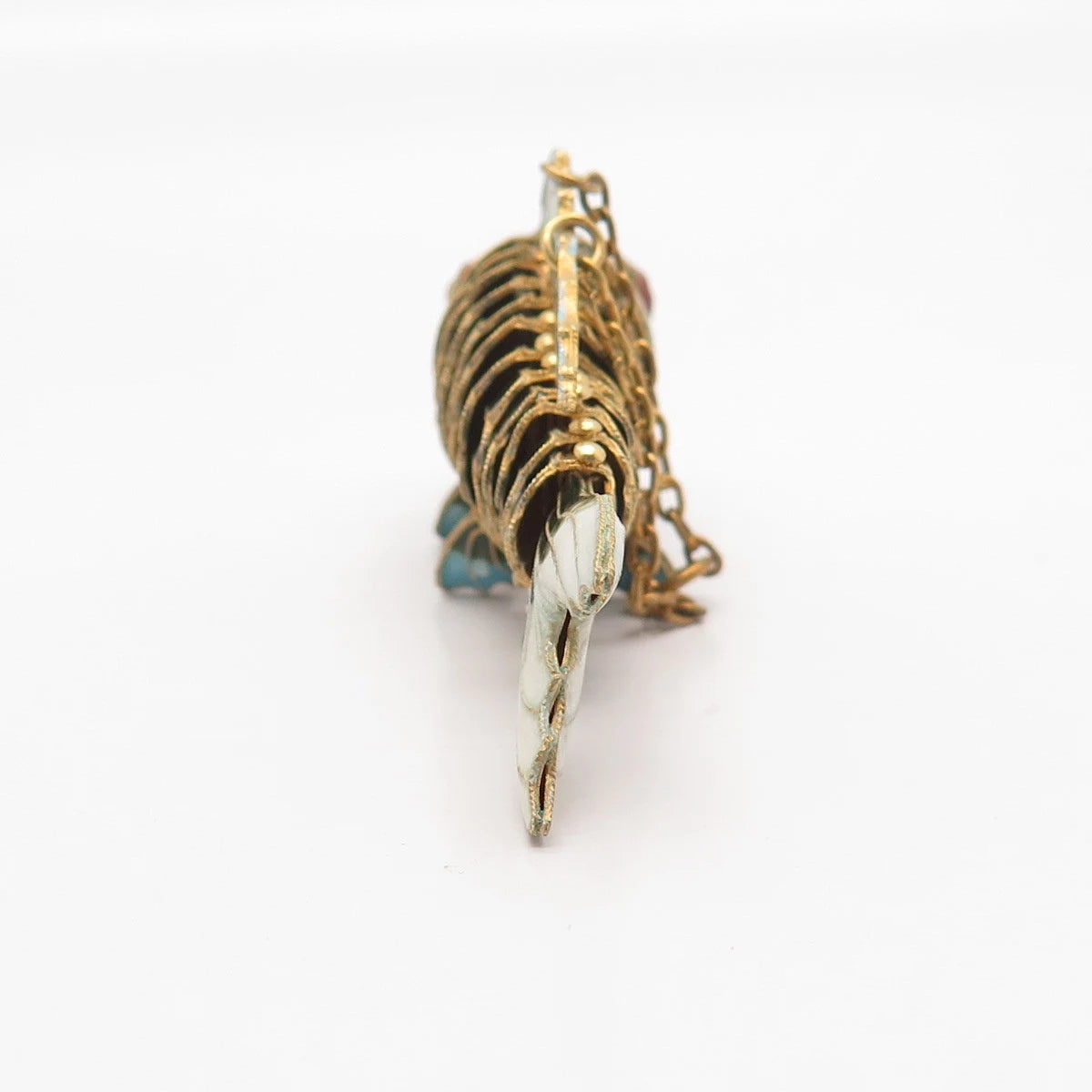925 Sterling Silver Gold Plated Antique Enamel Chinese Chatelaine Koi Fish Fob