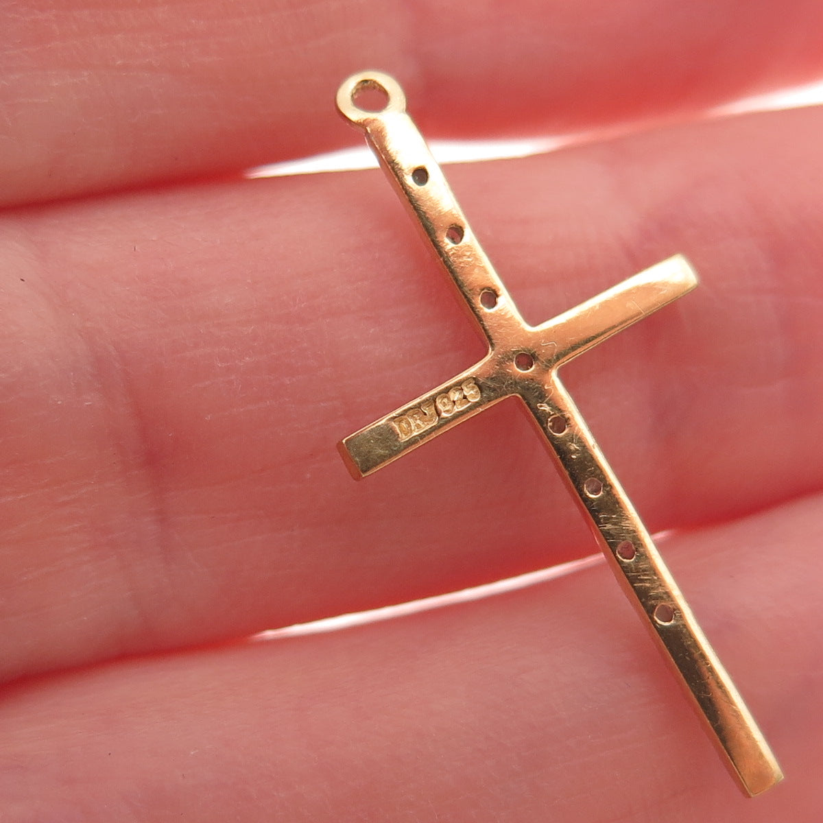 DBJ Dee Berkle Sterling Silver Gold Plated Real Round-Cut Diamond Cross Pendant