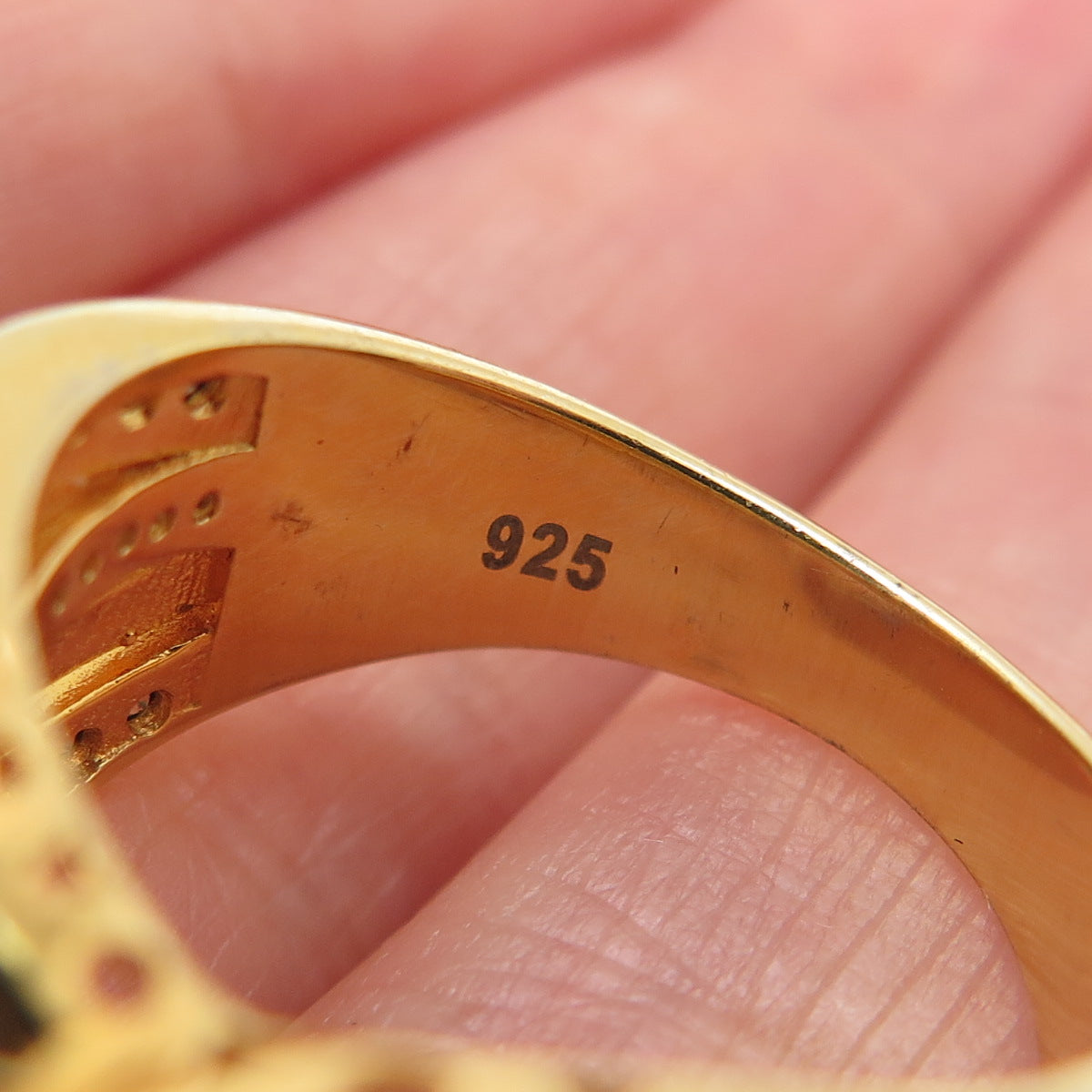 925 Sterling Silver Gold Plated Real Smoky Quartz C Z Crisscross Ring Size 7.25