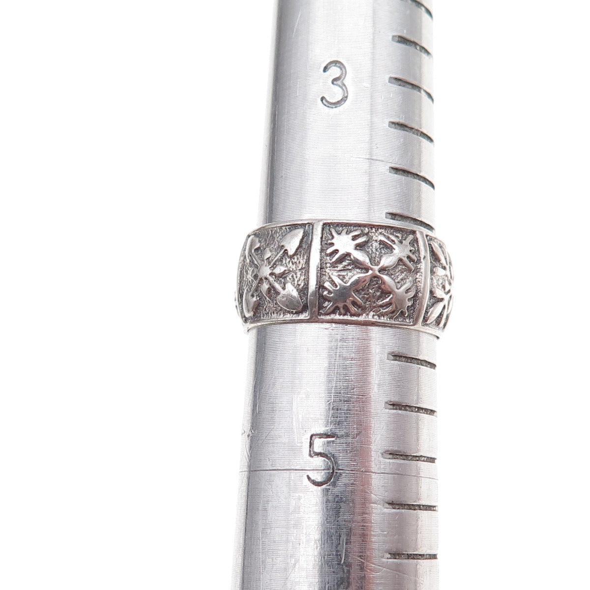 925 Sterling Silver Vintage Snowflake Oxidized Band Ring Size 4.25