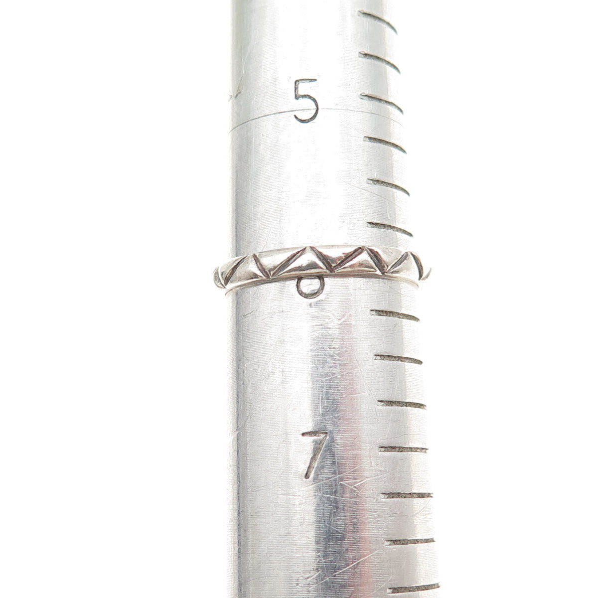 925 Sterling Silver Vintage Real White Topaz Zig Zag Band Ring Size 6