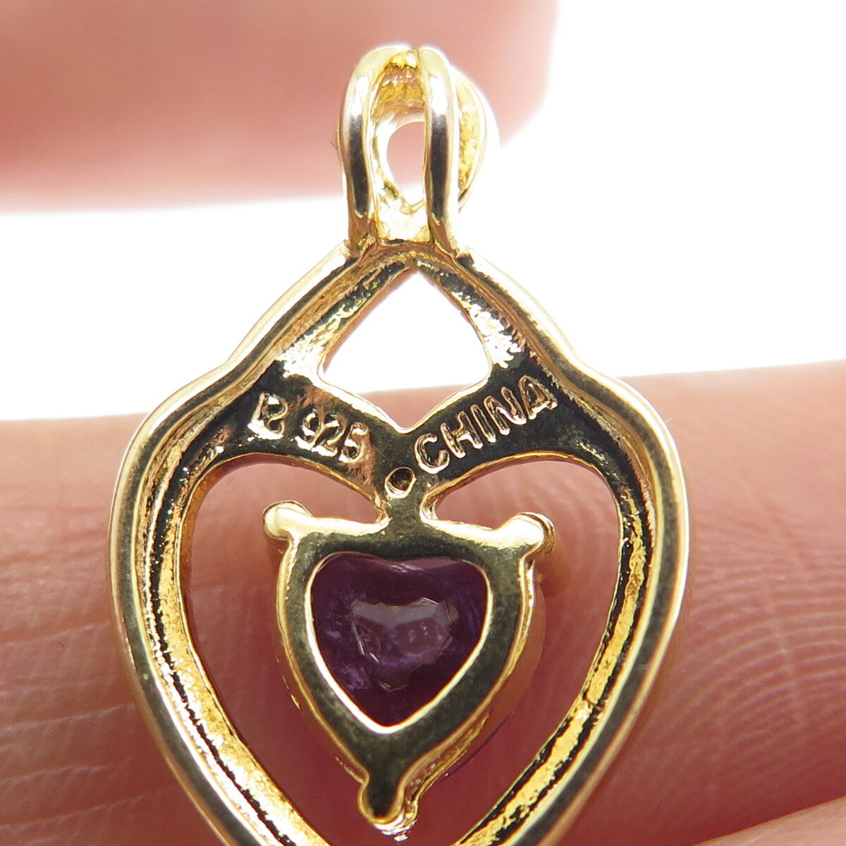 ROSS SIMONS Sterling Gold Plated Real Diamond Accent Amethyst Heart Mini Pendant