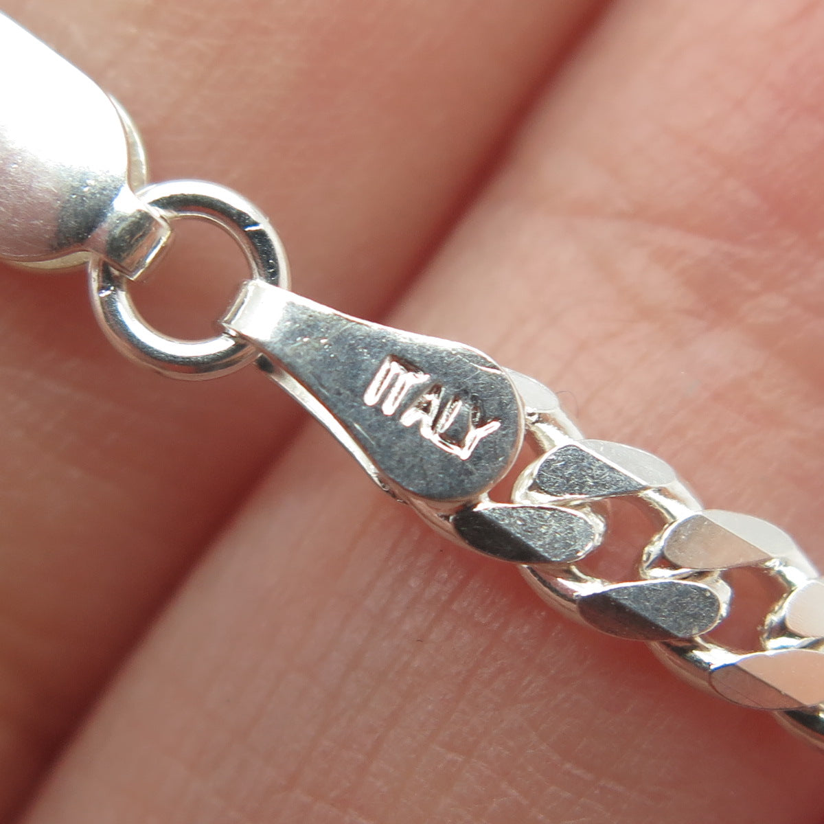 925 Sterling Silver Italy Cuban Chain Necklace 16"