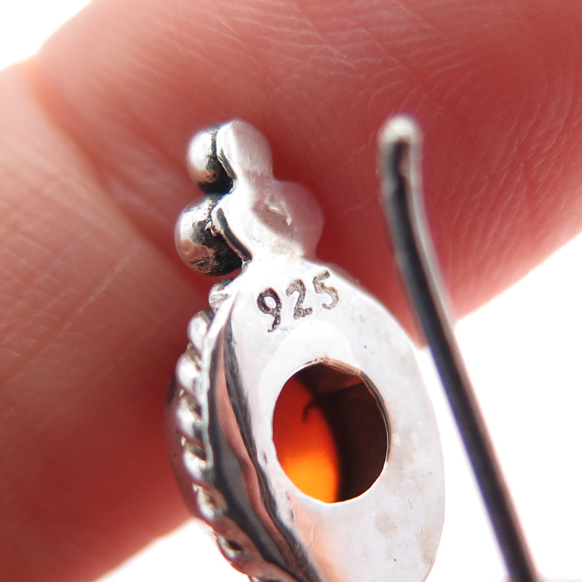 925 Sterling Silver Vintage Real Amber Oxidized Beaded Drop Earrings