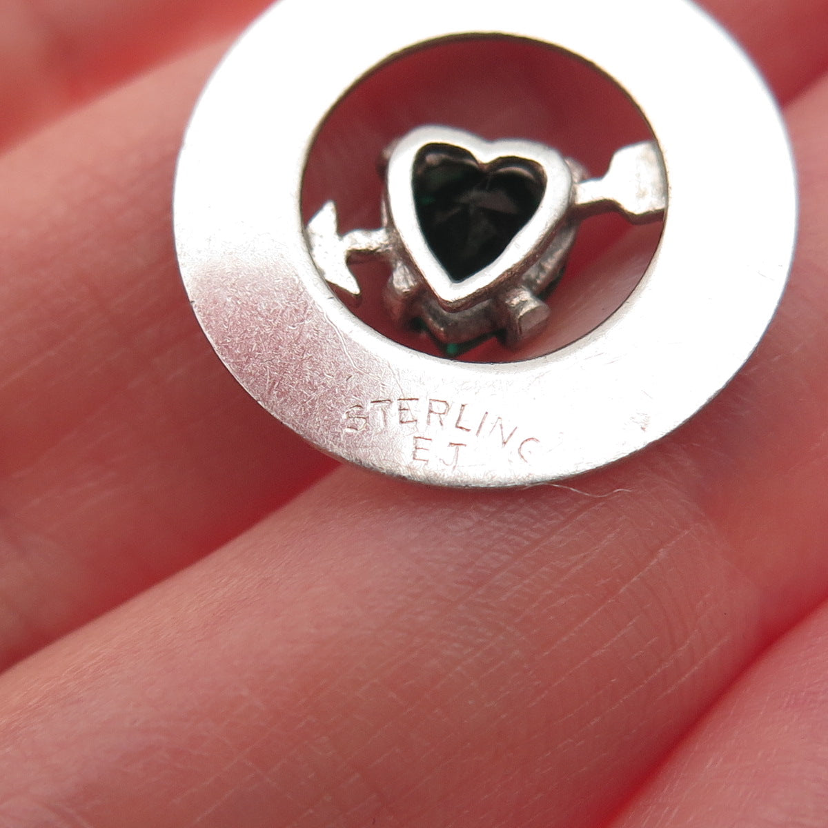 925 Sterling Silver Vintage Rhinestone May Birthstone Heart & Arrow Pendant