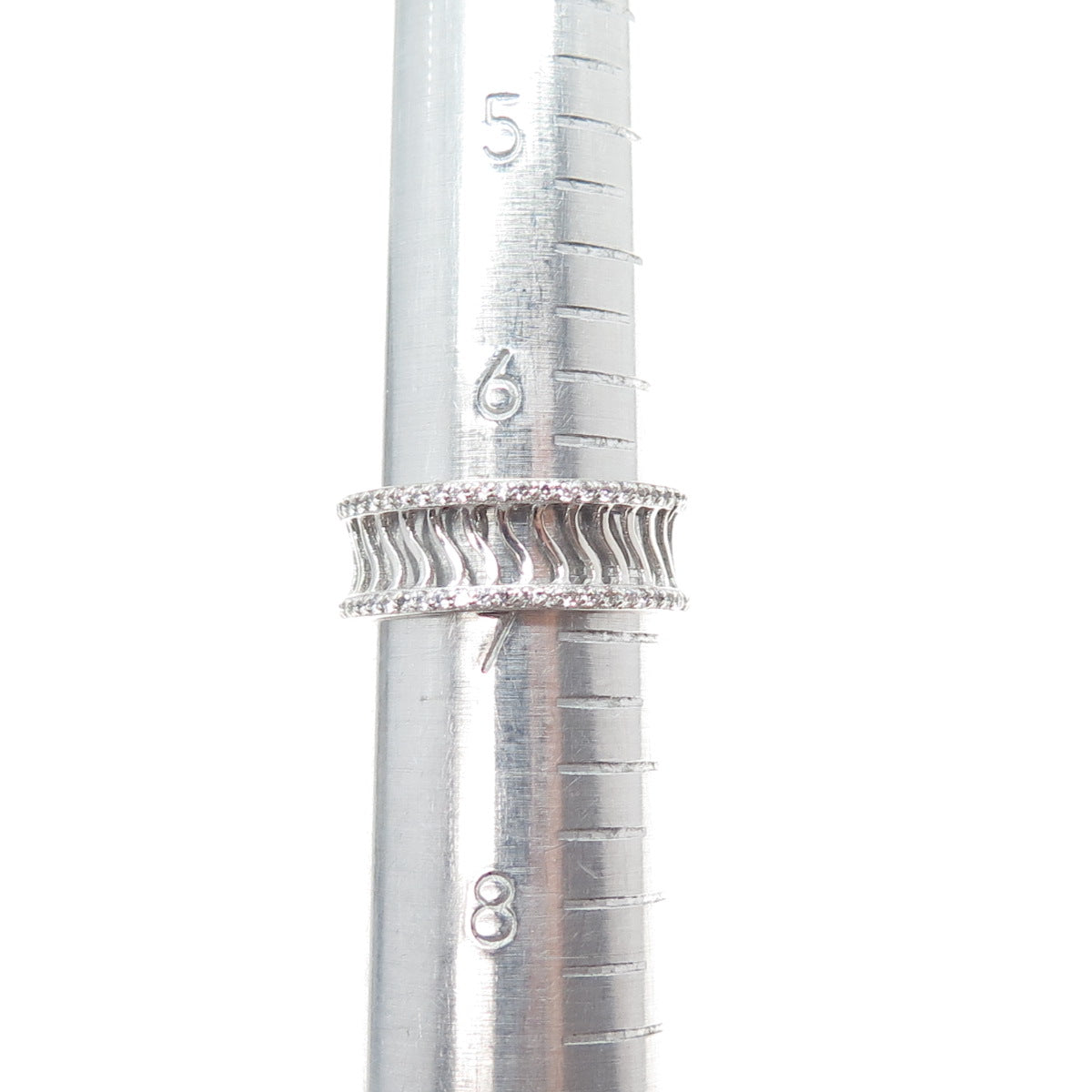 925 Sterling Silver Round-Cut C Z Wavy Ribbed Band Ring Size 7