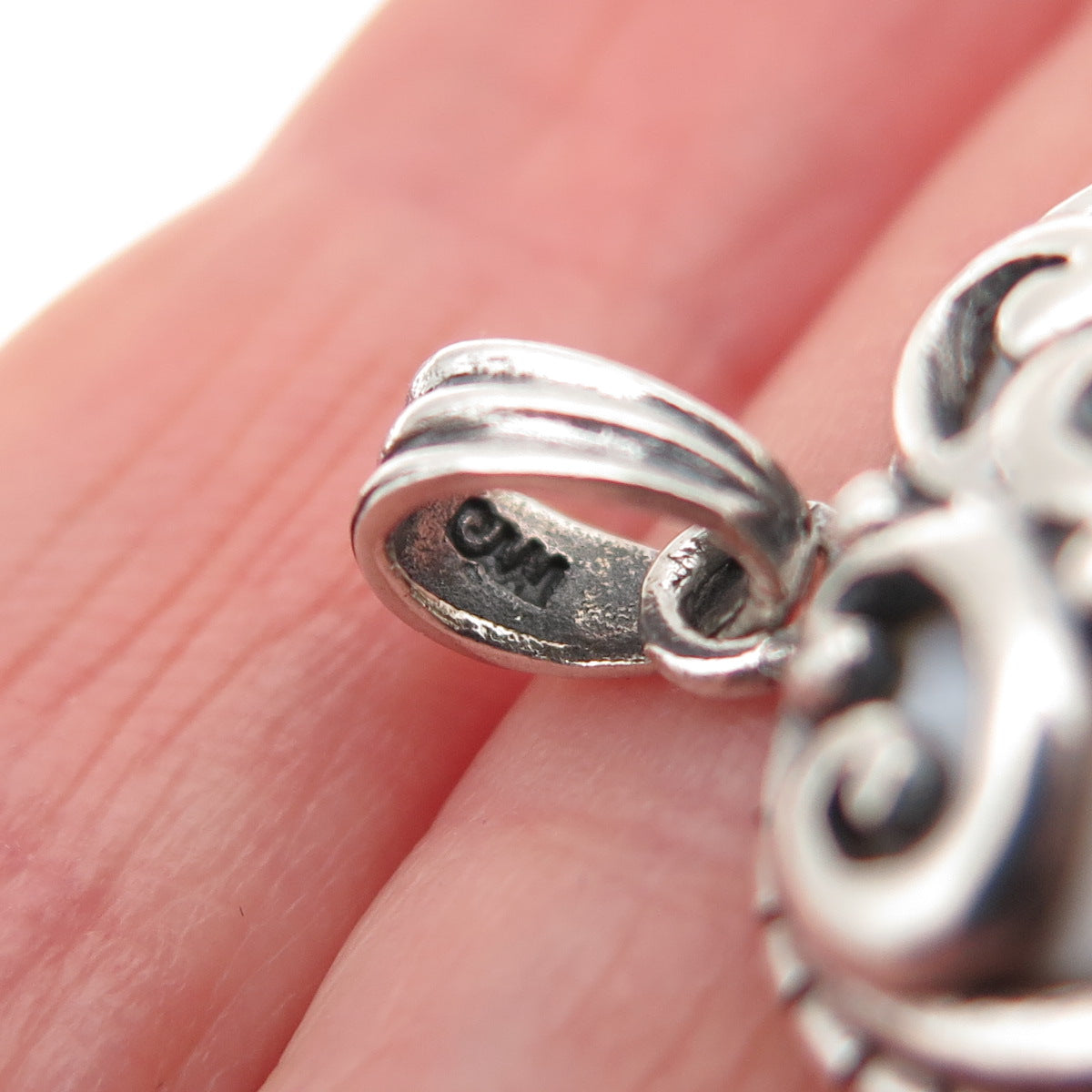 Charles Winston 925 Sterling Silver Vintage Real MOP Swirl Heart Charm Pendant