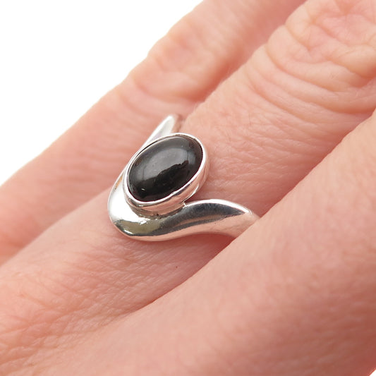 925 Sterling Silver Vintage RHG Real Cat's Eye Modernist Oxidized Ring Size 6