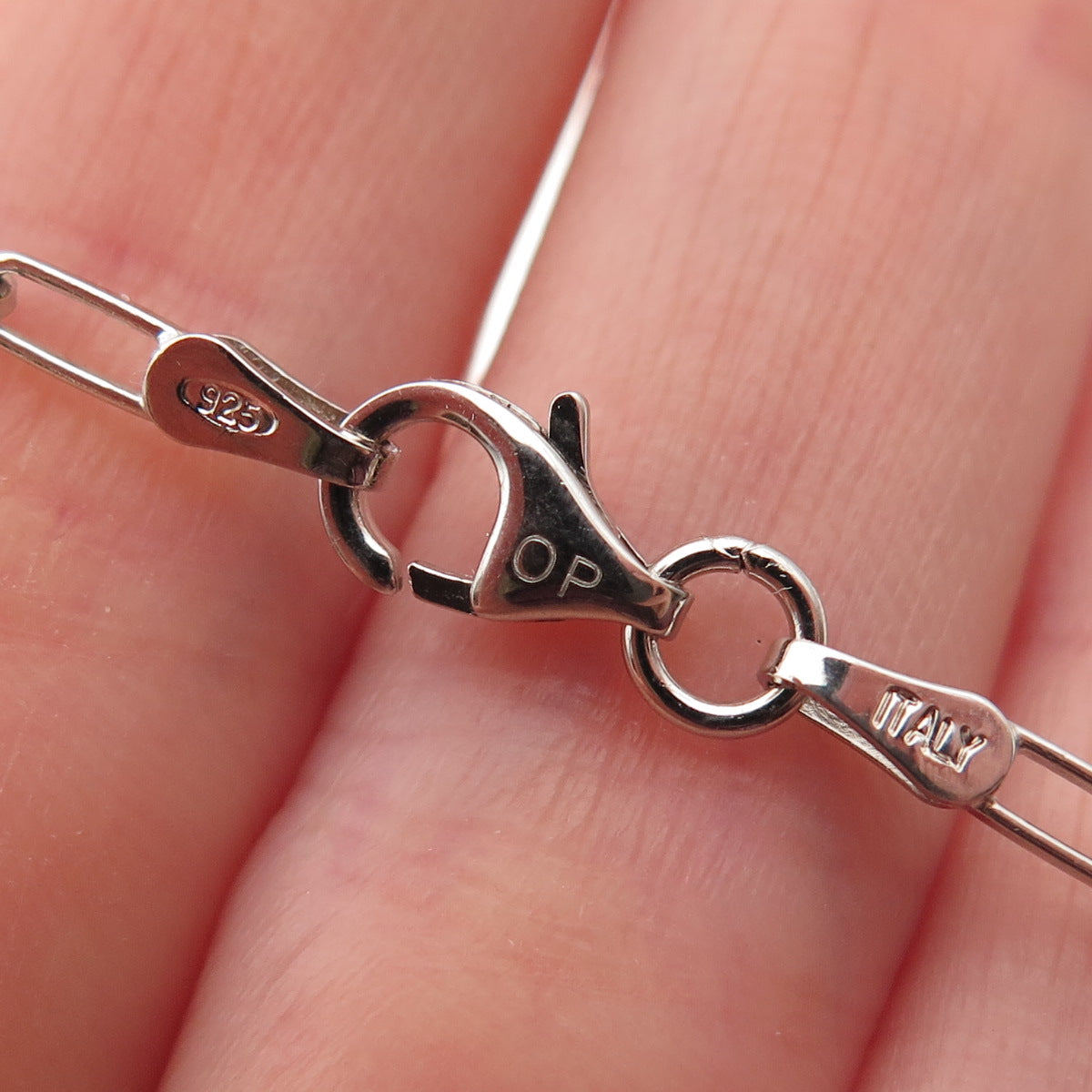 925 Sterling Silver Italy Real Pearl Paperclip Chain Necklace 22"