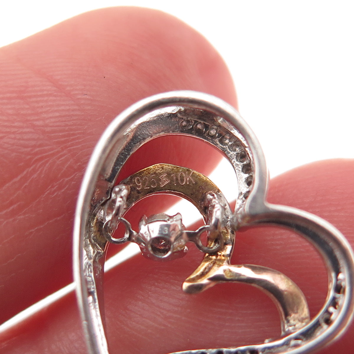 925 Sterling 10K Rose Gold Real Diamond Double Heart Mini Slide Charm Pendant