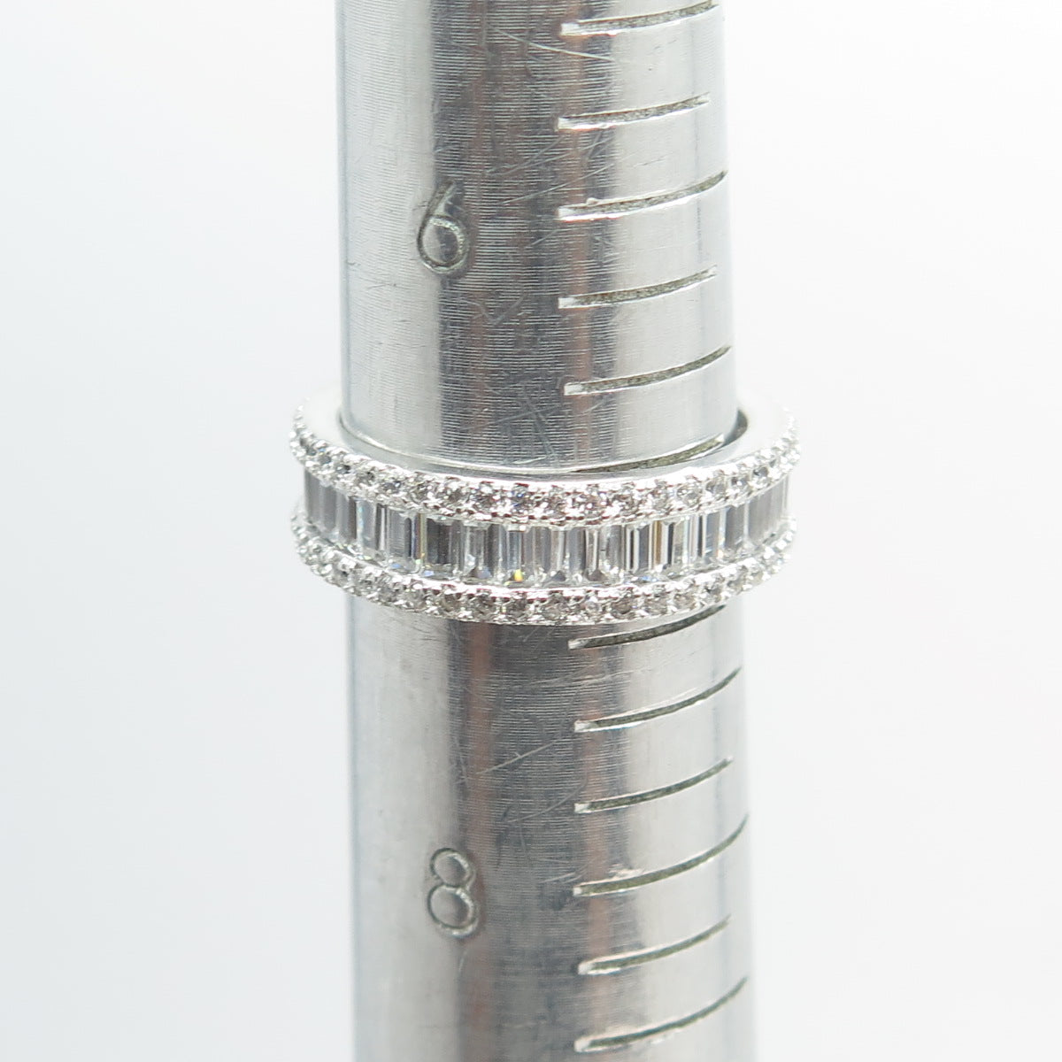 925 Sterling Silver Emerald & Round-Cut C Z All Around Eternity Ring Size 7.25