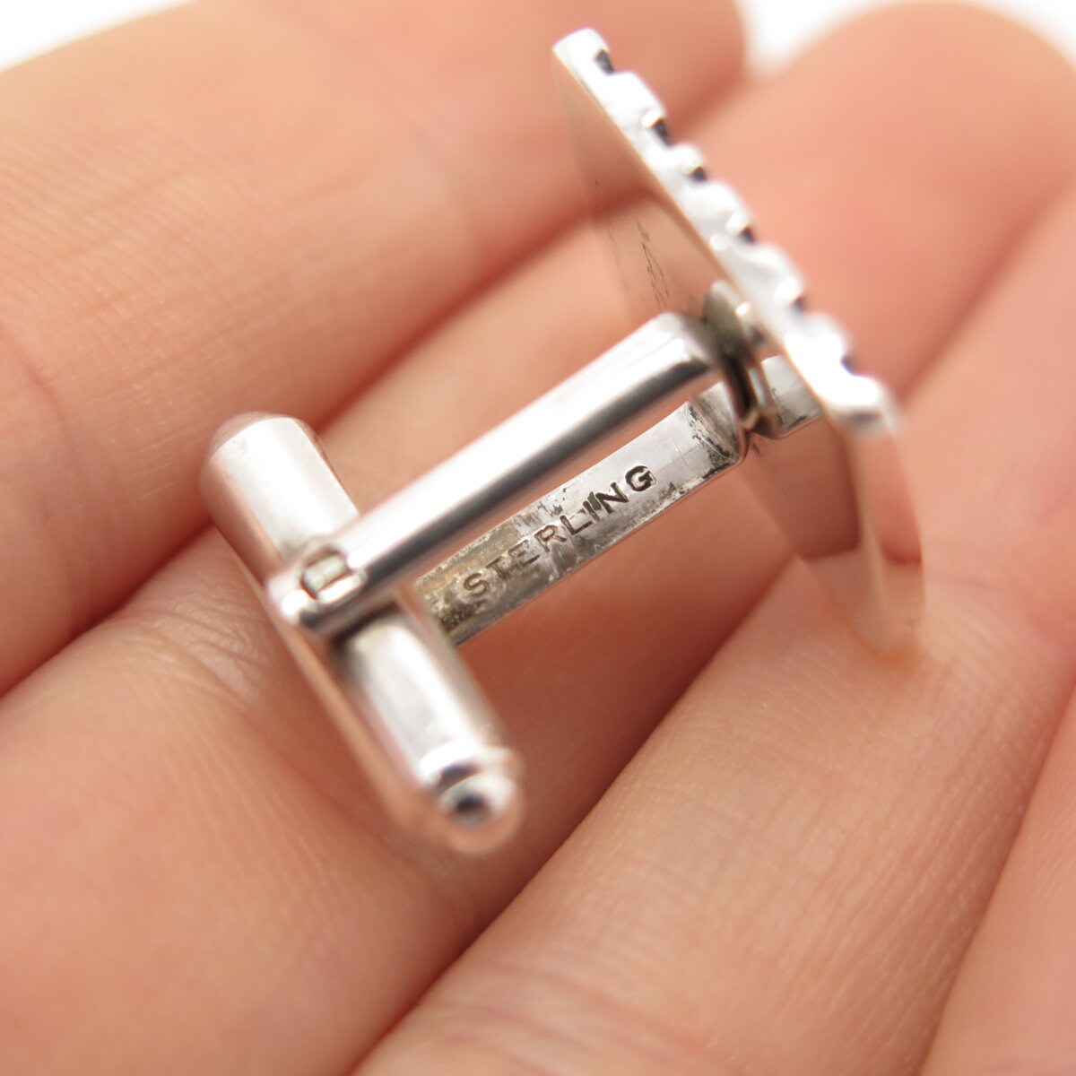 925 Sterling Silver Vintage Striped Square Cufflinks