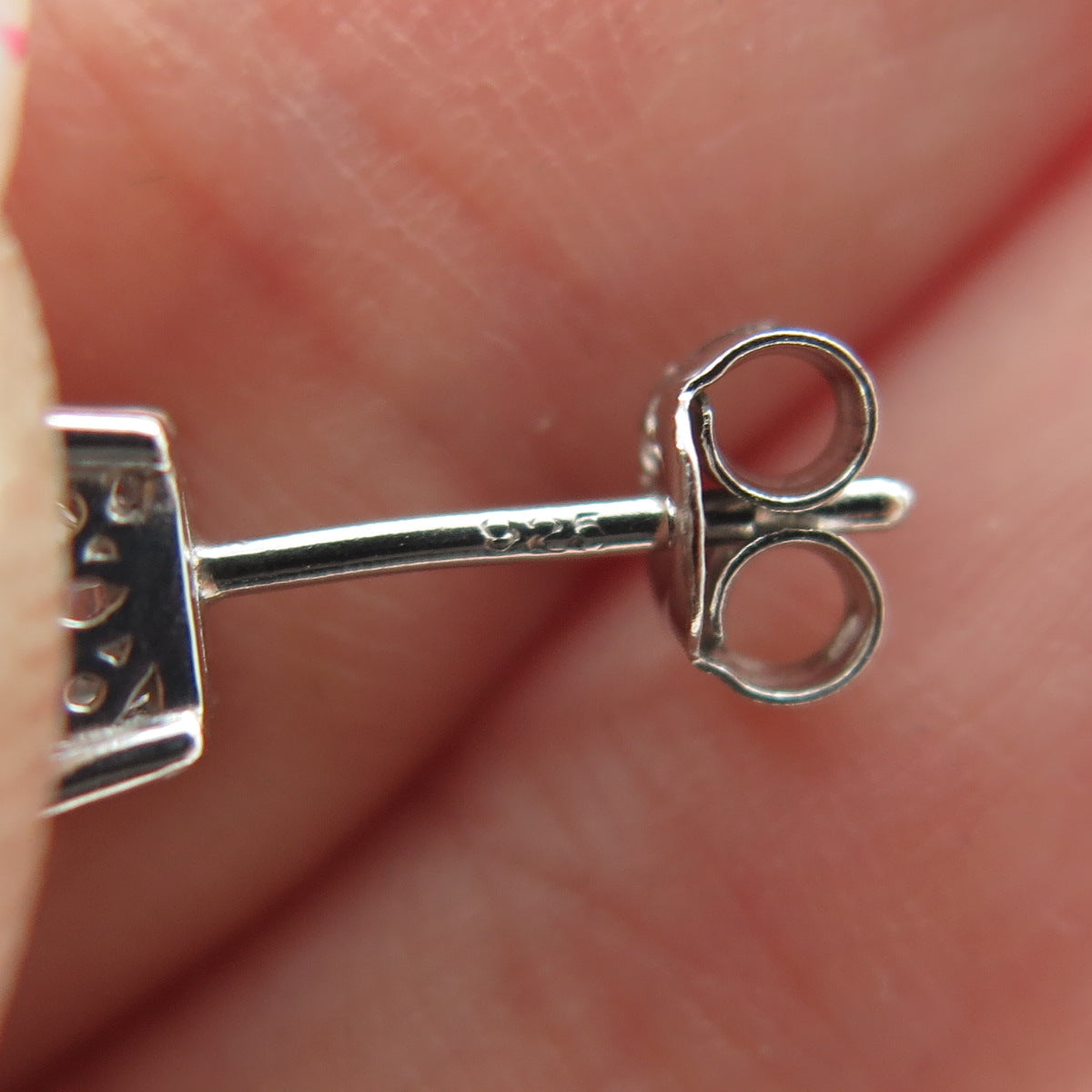 925 Sterling Silver Princess-Cut Shaped C Z Stud Earrings