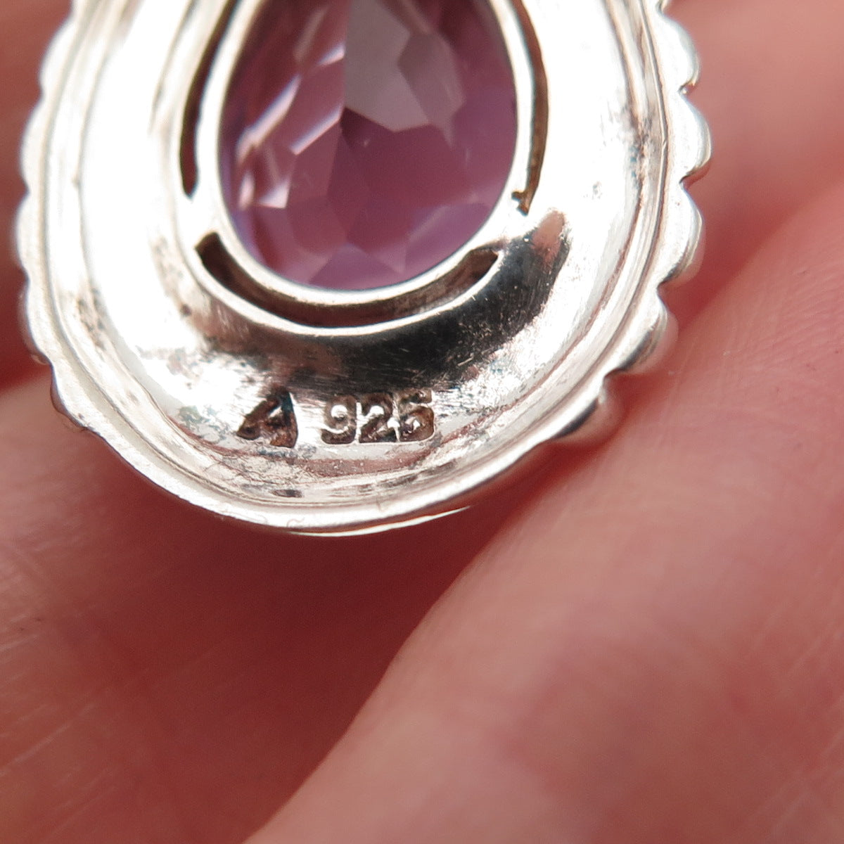 925 Sterling Silver Vintage Real Pear-Cut Amethyst Teardrop Charm Pendant