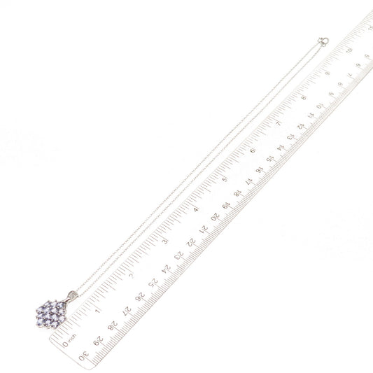 925 Sterling Silver Real Tanzanite & White Topaz Cable Chain Necklace 18"