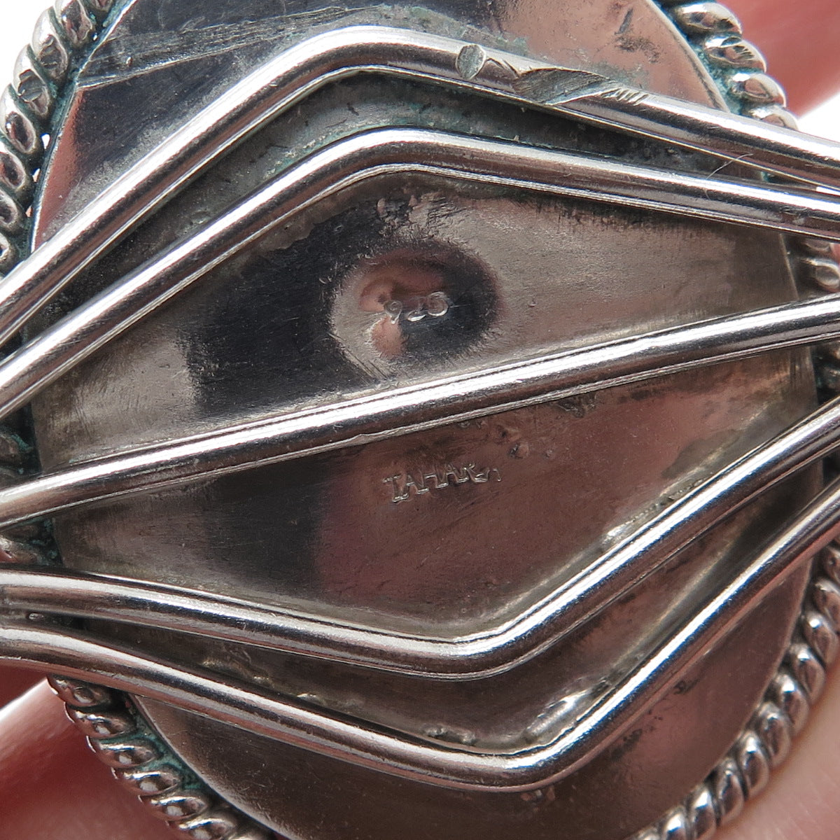 TAHARA 925 Sterling Silver Vintage Real Red Jasper Adjustable Cuff Bracelet 7.5"