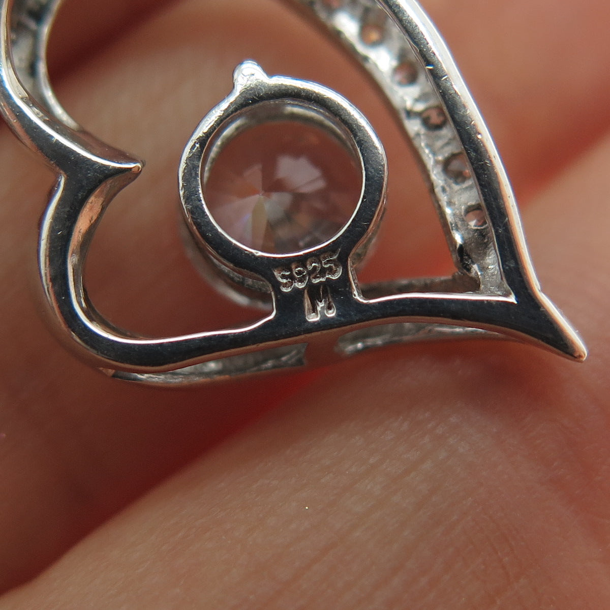 925 Sterling Silver Round-Cut C Z Heart Mini Slide Charm Pendant