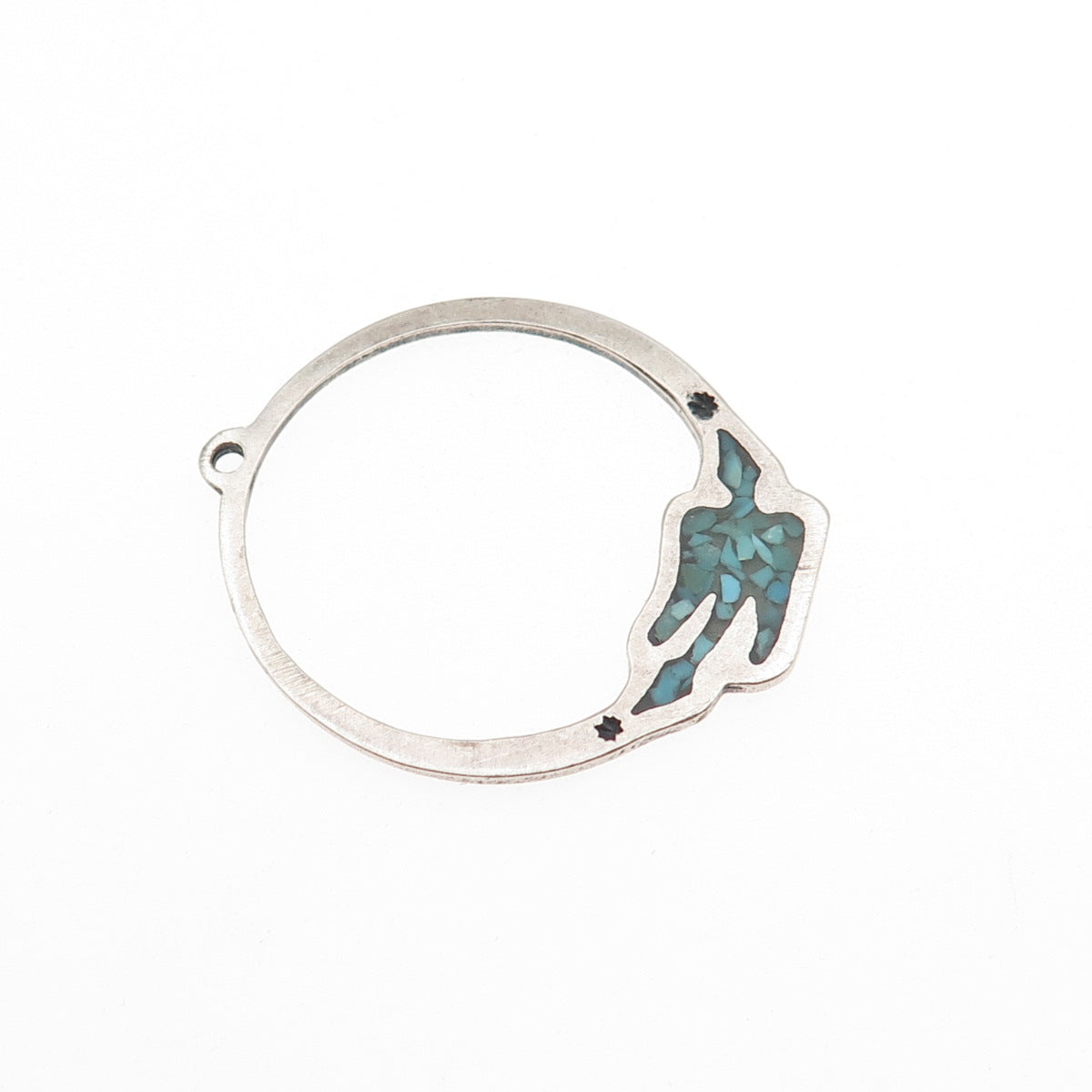 Old Pawn 925 Sterling Silver Vintage Turquoise Inlay Peyote Bird Tribal Pendant
