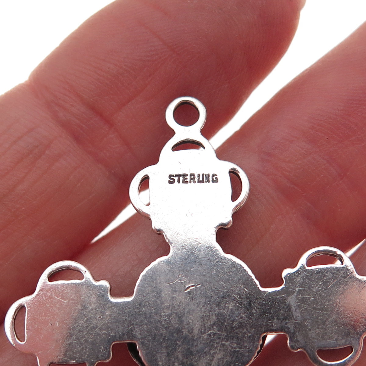 925 Sterling Silver Antique Art Deco Crucifix Rose Cross Charm Pendant
