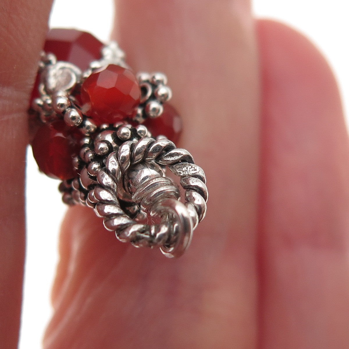 925 Sterling Silver Vintage Real Carnelian Granulated Jacket Earrings