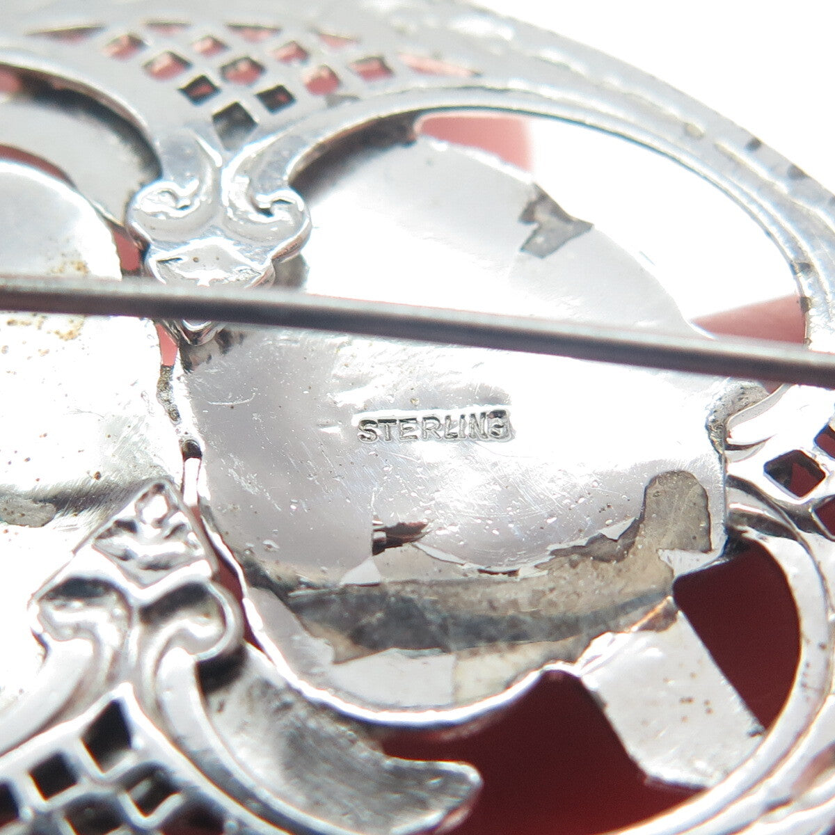 925 Sterling Silver Antique Art Deco Real Marcasite Gem Floral Leaf Pin Brooch