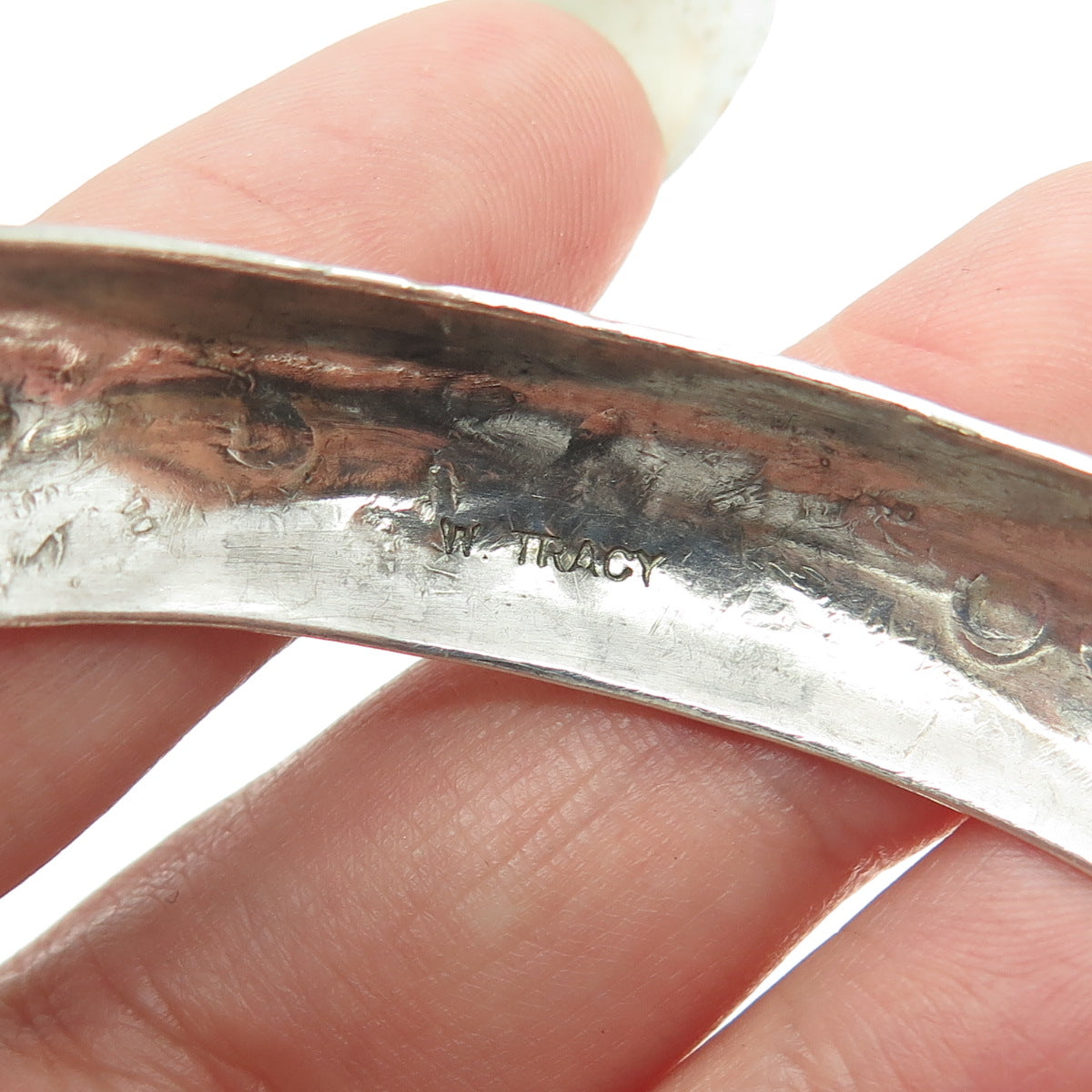 TRACY 925 Sterling Silver Vintage Southwestern Engraved Cuff Bracelet 6.5"