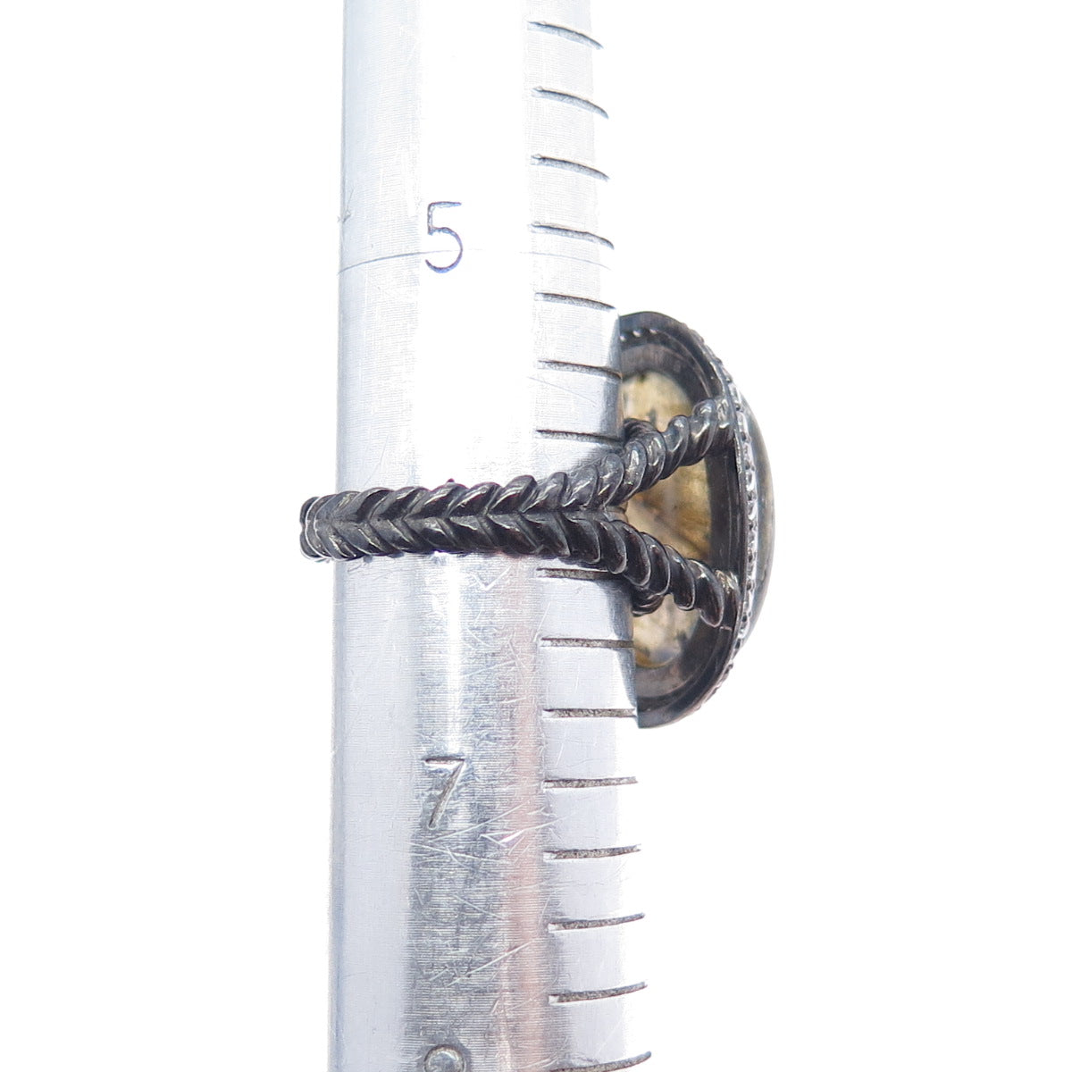 925 Sterling Silver Black Rhodium Real Labradorite & C Z Ring Size 6.25
