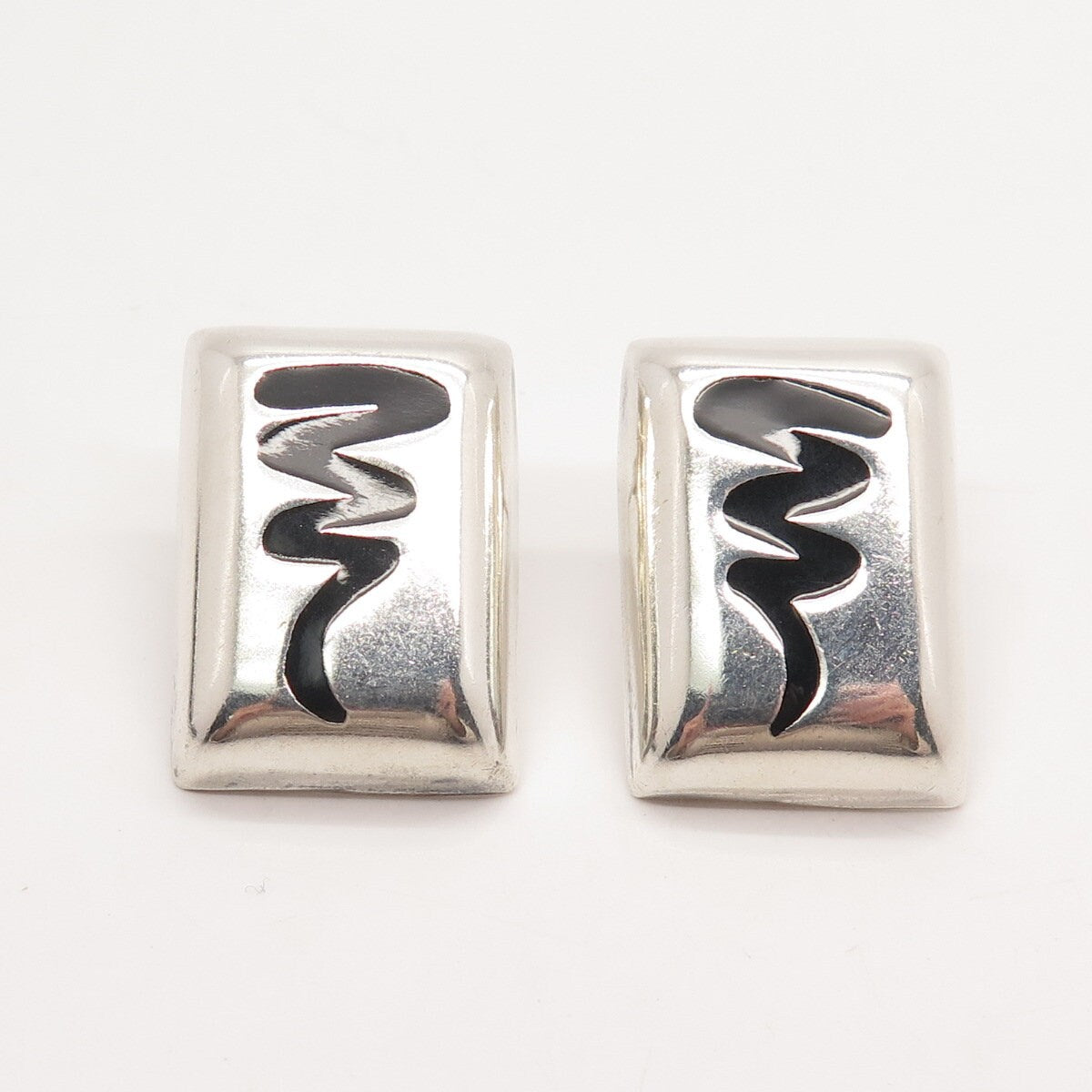 925 Sterling Silver Vintage Mexico Enamel Zigzag Rectangle Earrings