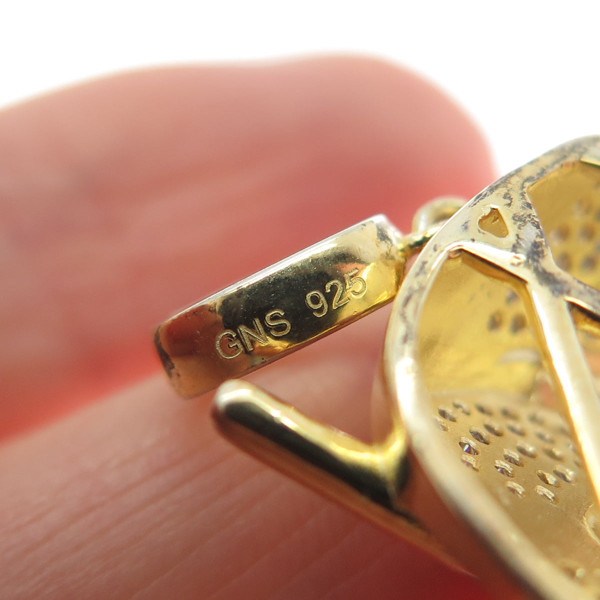 925 Sterling Silver Gold Plated White & Green C Z Roll of Money Pendant