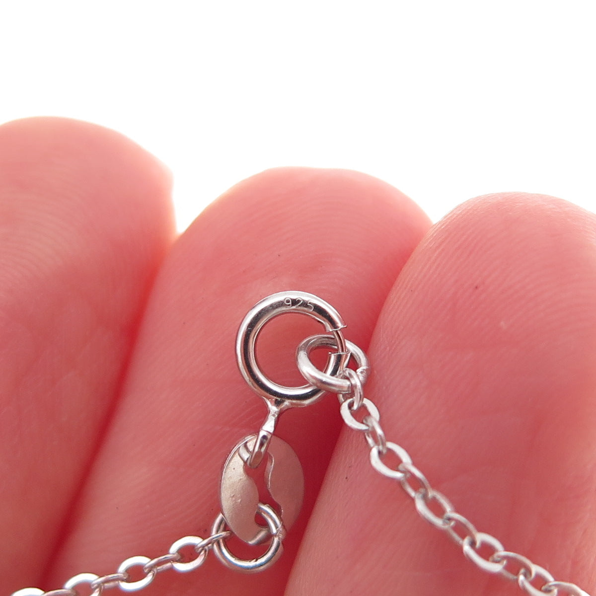 925 Sterling Silver Real Opal & C Z Heart Cable Chain Necklace 18"