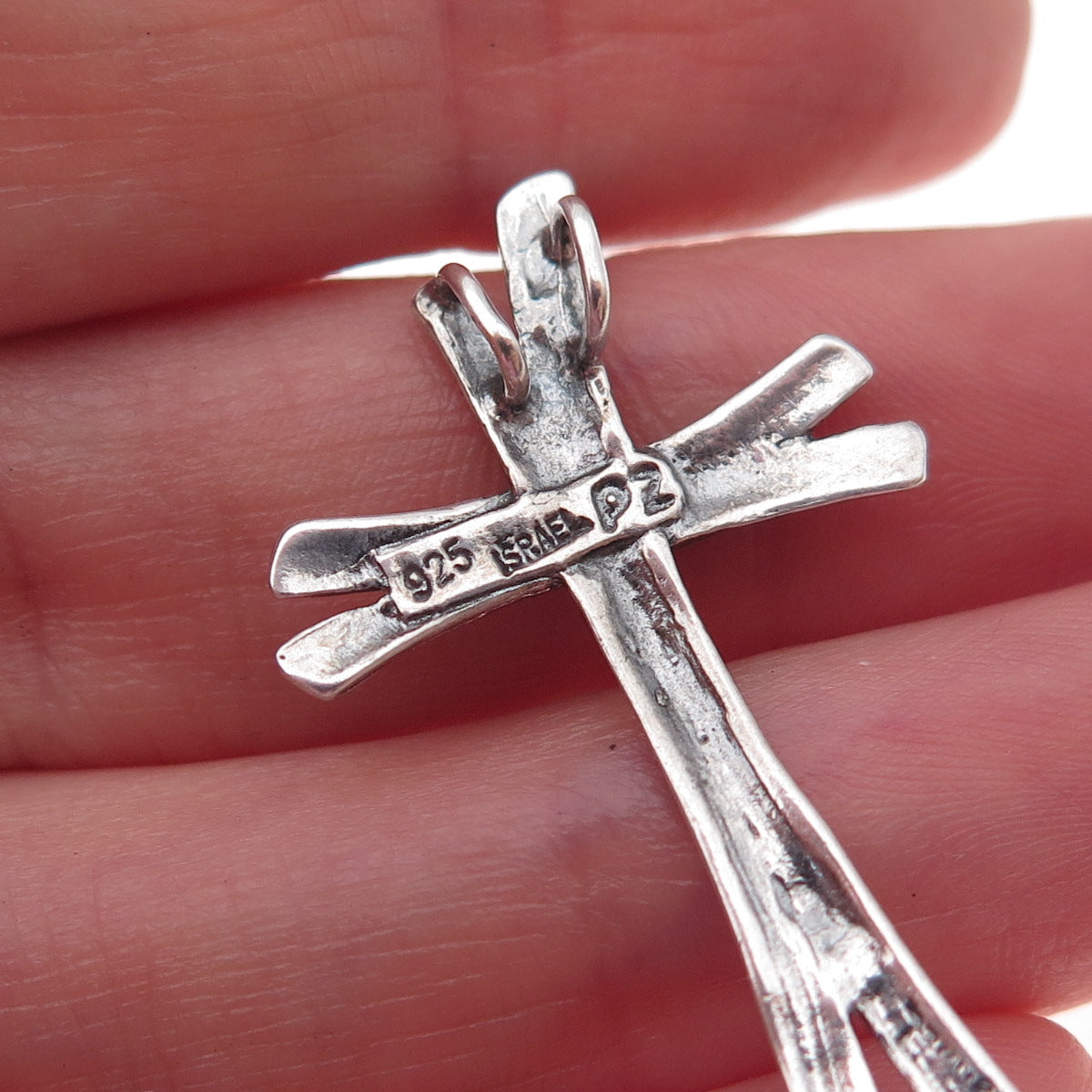 Or Paz PZ 925 Sterling Silver Vintage Israel Cross Oxidized Slide Charm Pendant