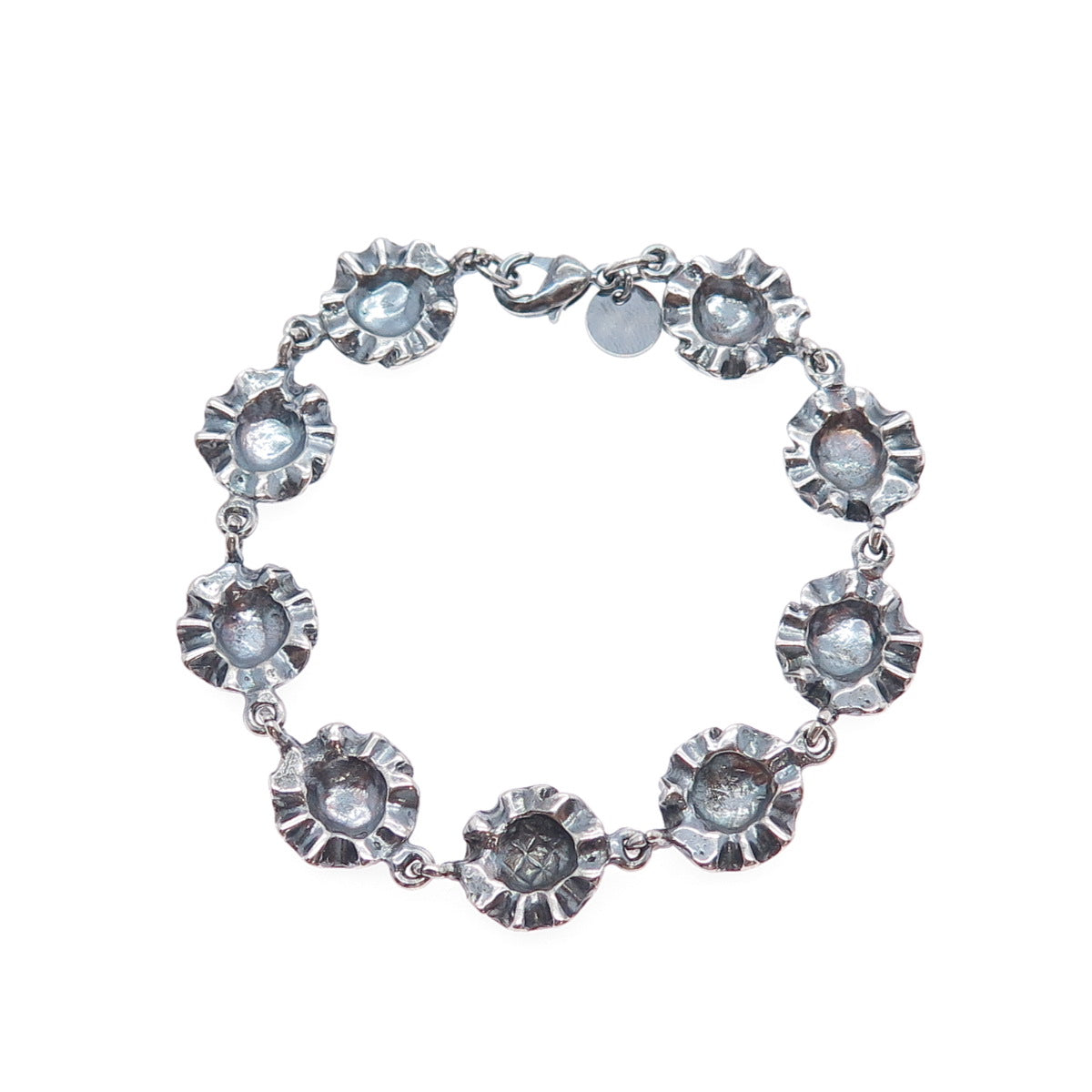 925 Sterling Silver Vintage Modernist Oxidized Flower Link Bracelet 7"