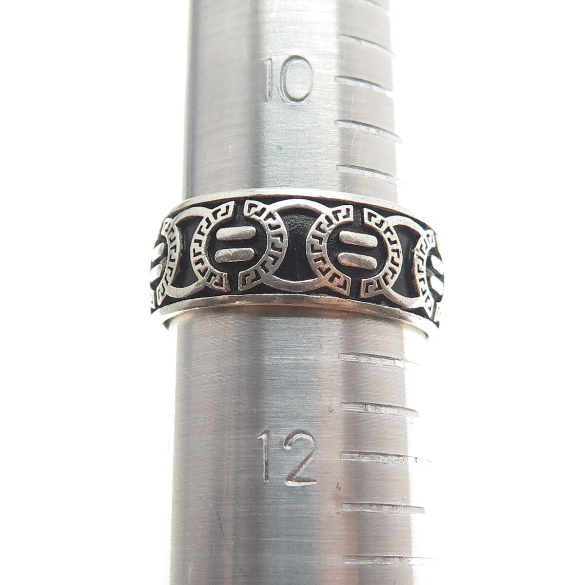 925 Sterling Silver Vintage Greek Circle Link Oxidized Band Ring Size 11.25