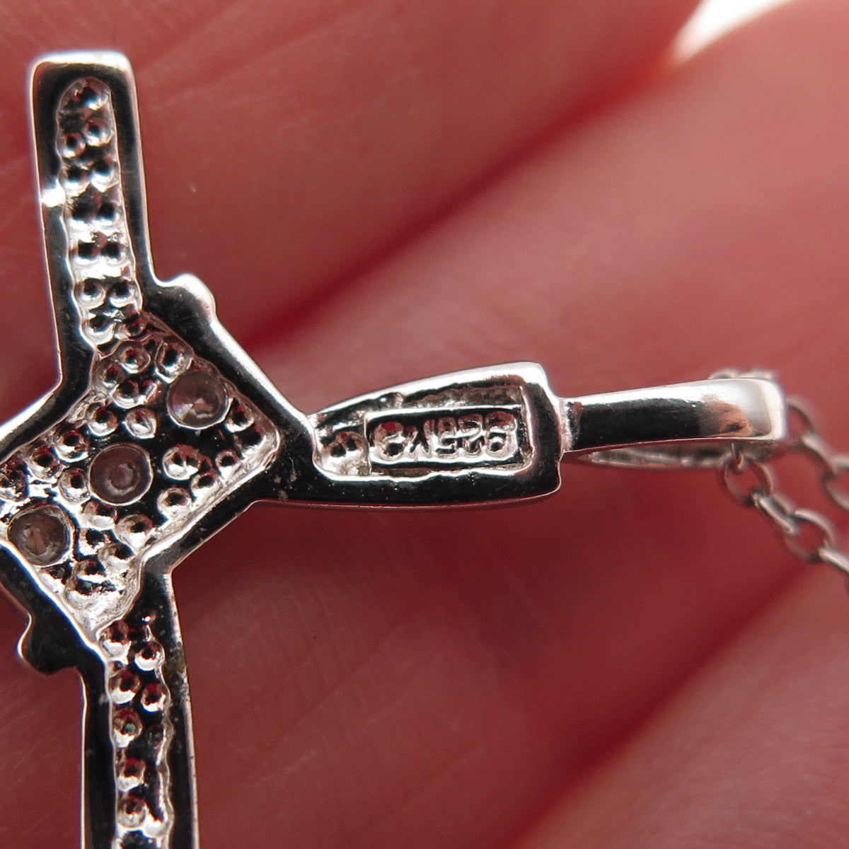 Charles Winston 925 Sterling Silver Real Diamond Cross Cable Chain Necklace 18"