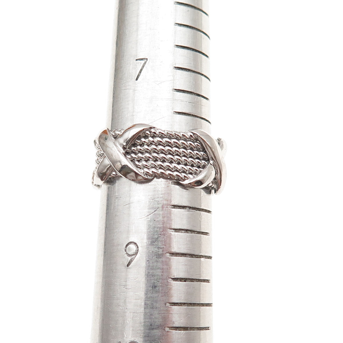 925 Sterling Silver X-Shape Roped Ring Size 8.25