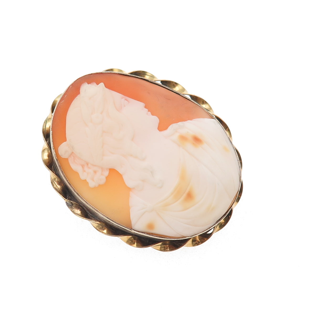 800 Silver Gold Filled Antique Art Deco Real MOP Carved Lady Cameo Pin Brooch